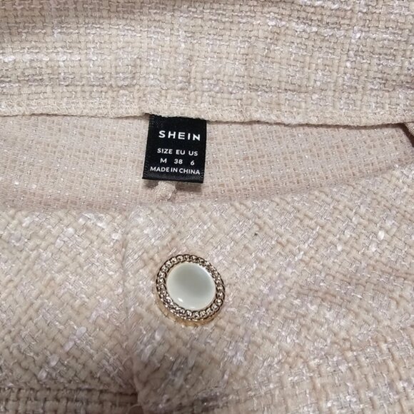 Shein Tweed Two Piece Suit Set Wide Leg Trousers Cropped Blazer Size Medium - Picture 6 of 11